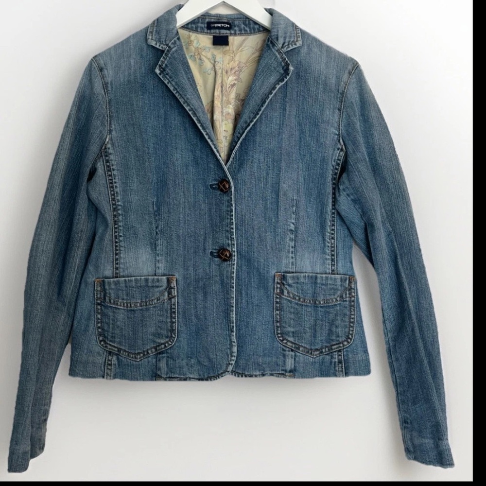 Gap Women's Vintage Y2K Blue Denim Blazer Jacket Size 12 Relaxed Jean Jacket 90s